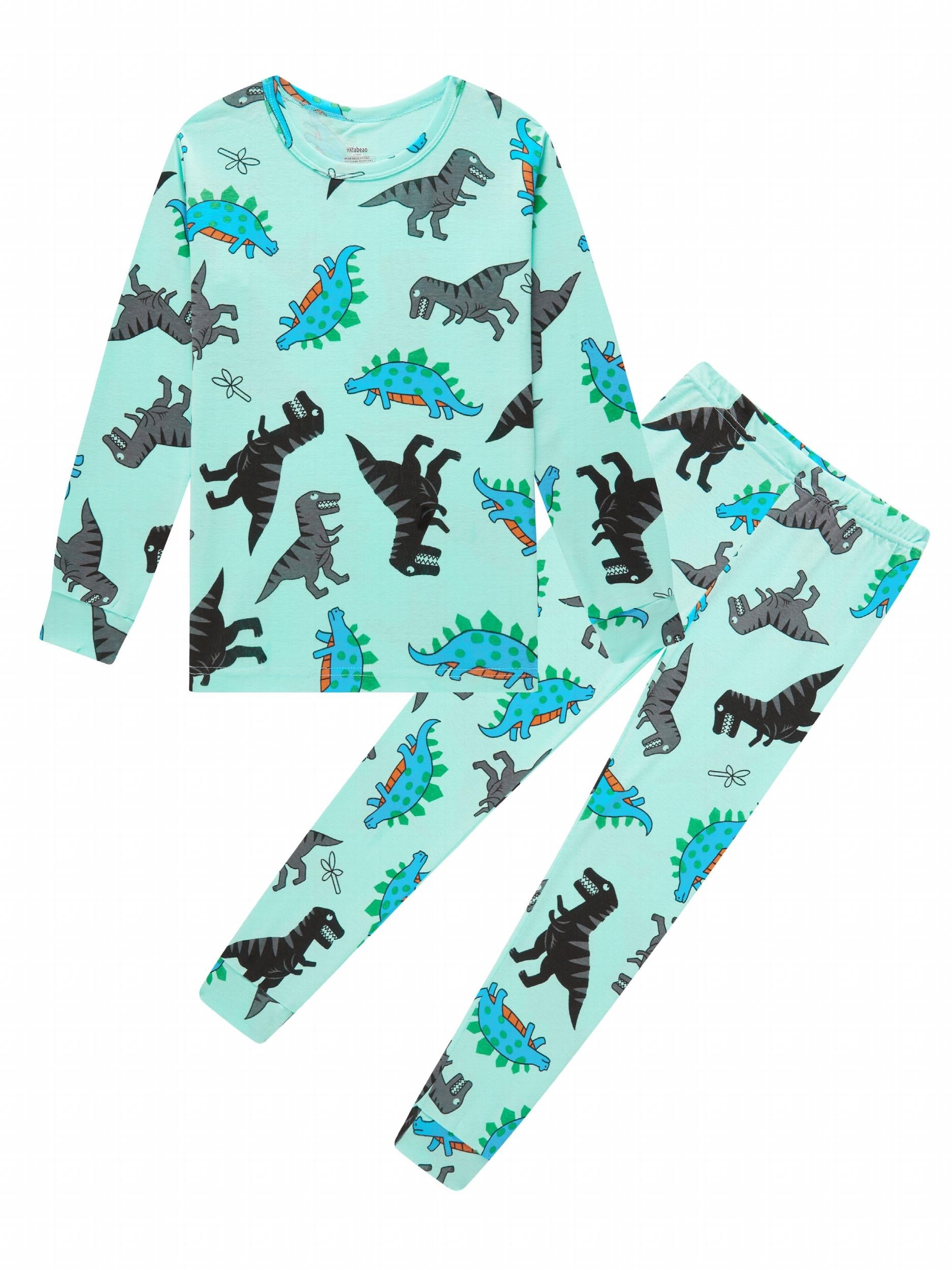 Boys Dinosaur Print Pajamas Set Cozy Long Sleeve Homewear