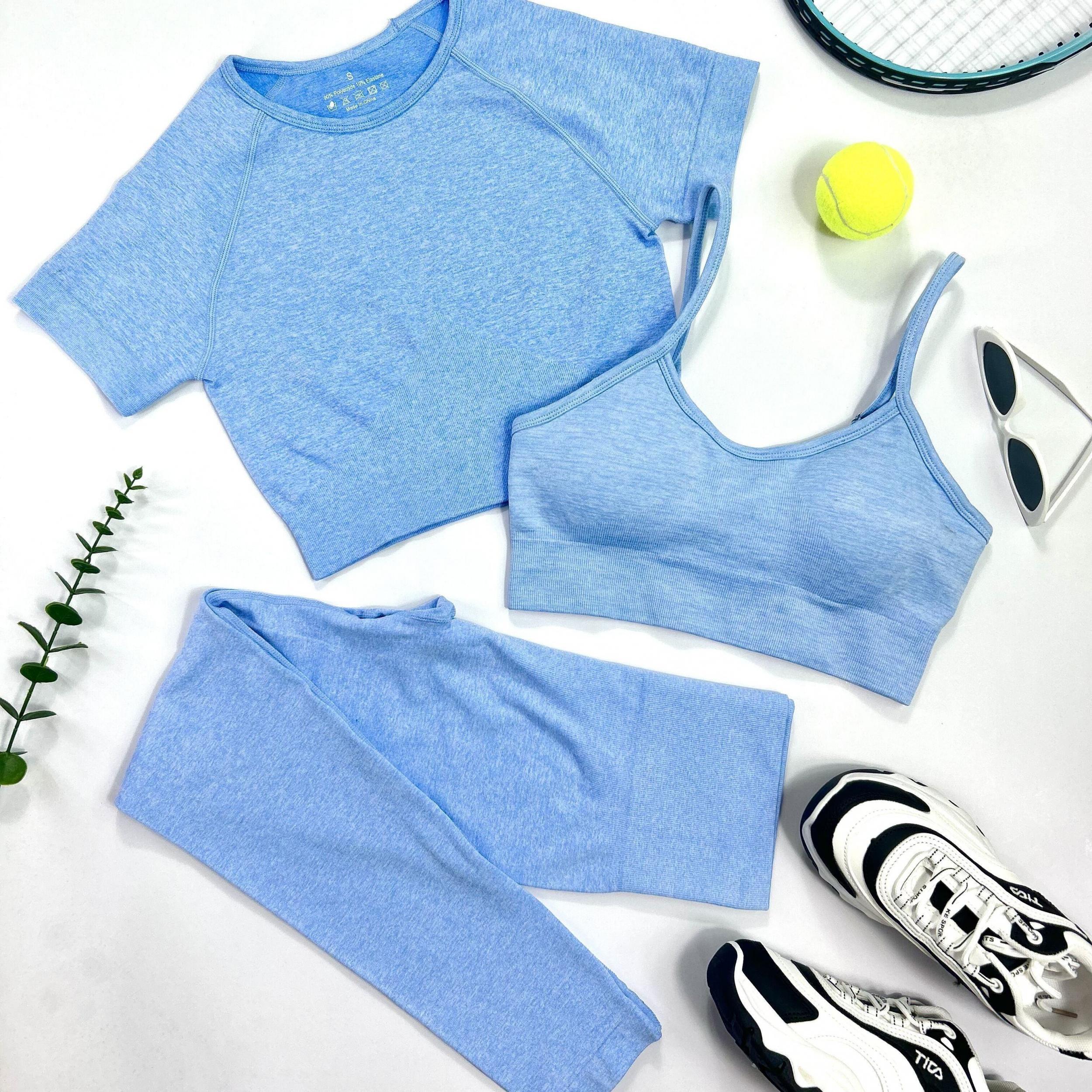 3pcs Yoga Workout Set Sports Bra Crop Top Leggings Women's Activewear