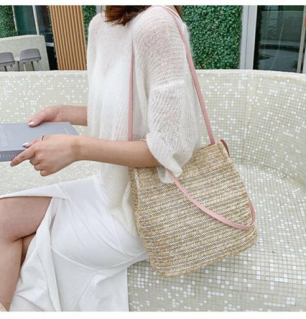 Knitted Straw Bag Crossbody Shoulder Handbags for Women Messenger Bucket Bags