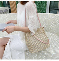 Knitted Straw Bag Crossbody Shoulder Handbags for Women Messenger Bucket Bags