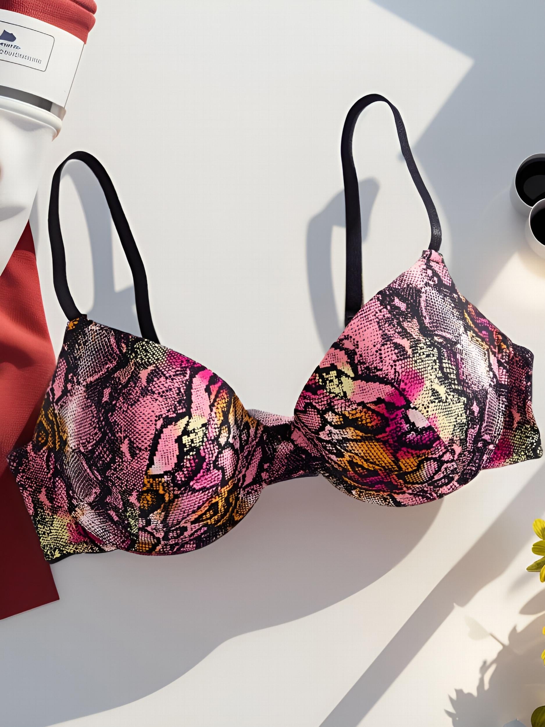 Snakeskin Print Push Up Bra Women's Lingerie