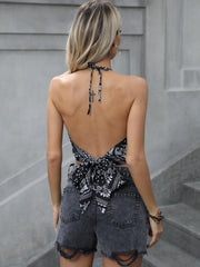Paisley Print Tassel Halter Crop Top for Women