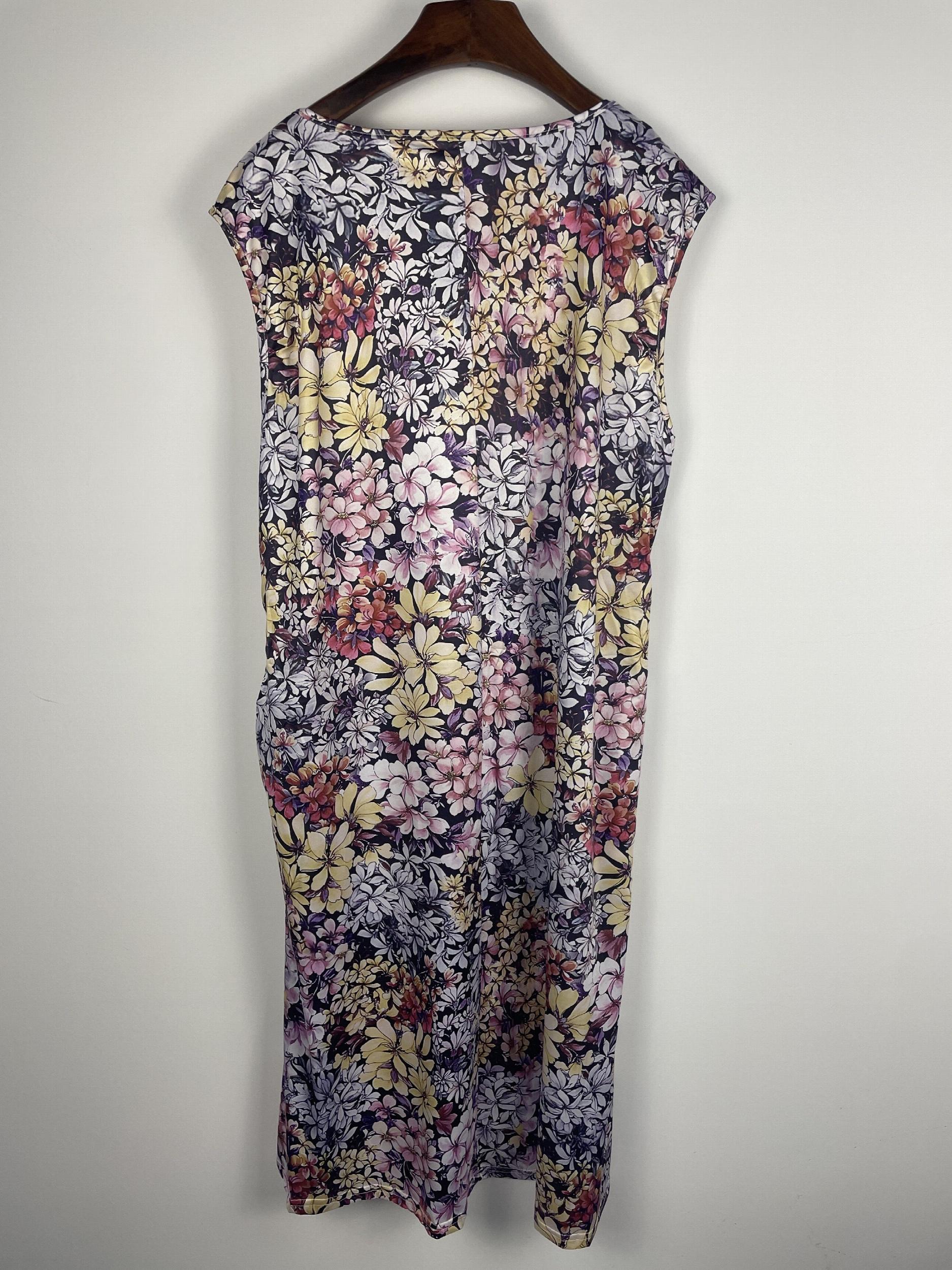 Floral Print Tank Dress Round Neck Slight Stretch