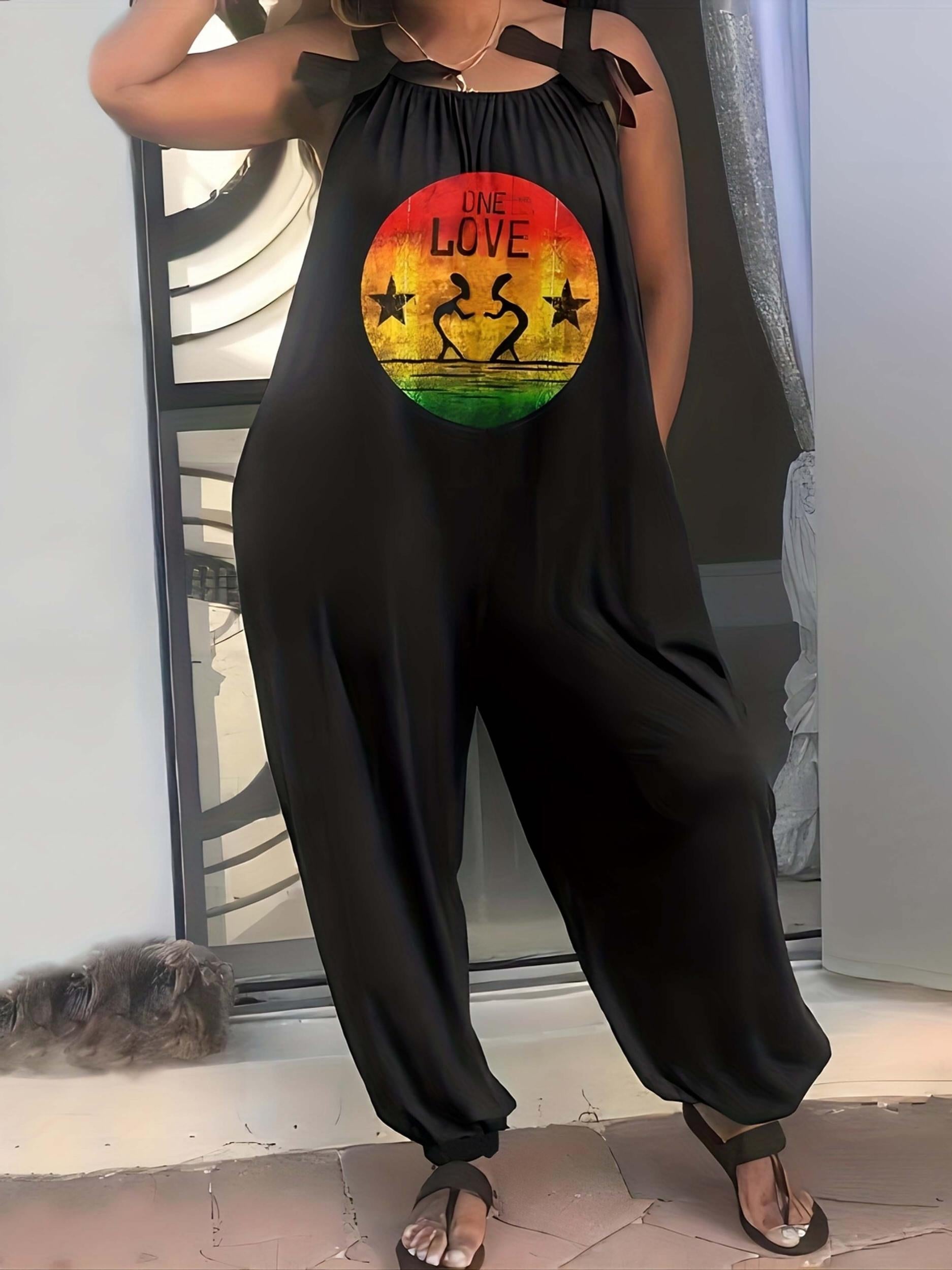 Casual Jumpsuit Letter & Graphic Print Tapered Leg Cami Jumpsuit