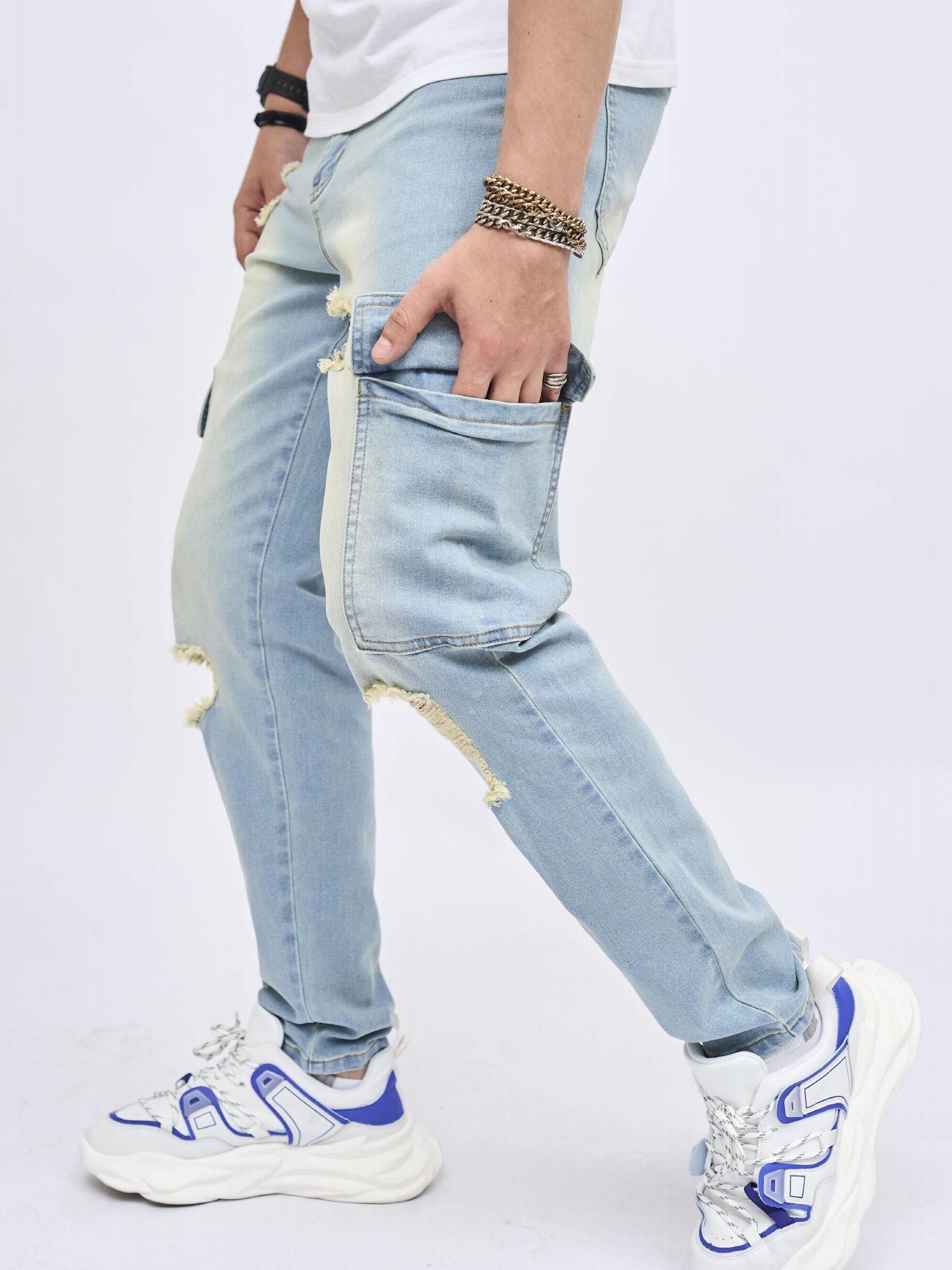Ripped Jeans Men Casual Medium Stretch Denim Pants