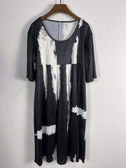 Brush Print Short Sleeve Stretch Dress With Pockets