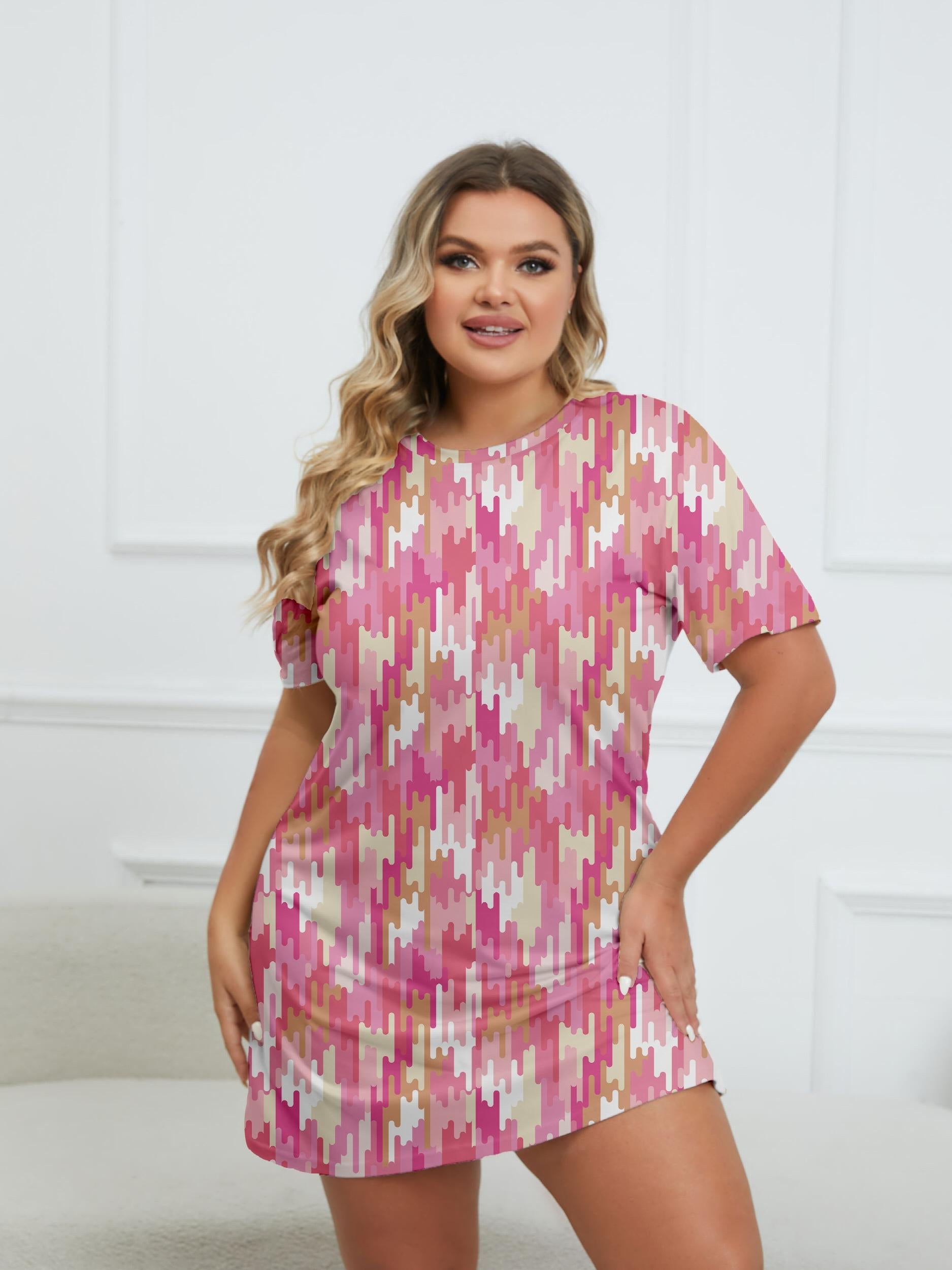 Geo Print Round Neck Short Sleeve Dress