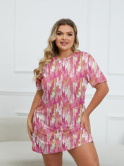 Geo Print Round Neck Short Sleeve Dress
