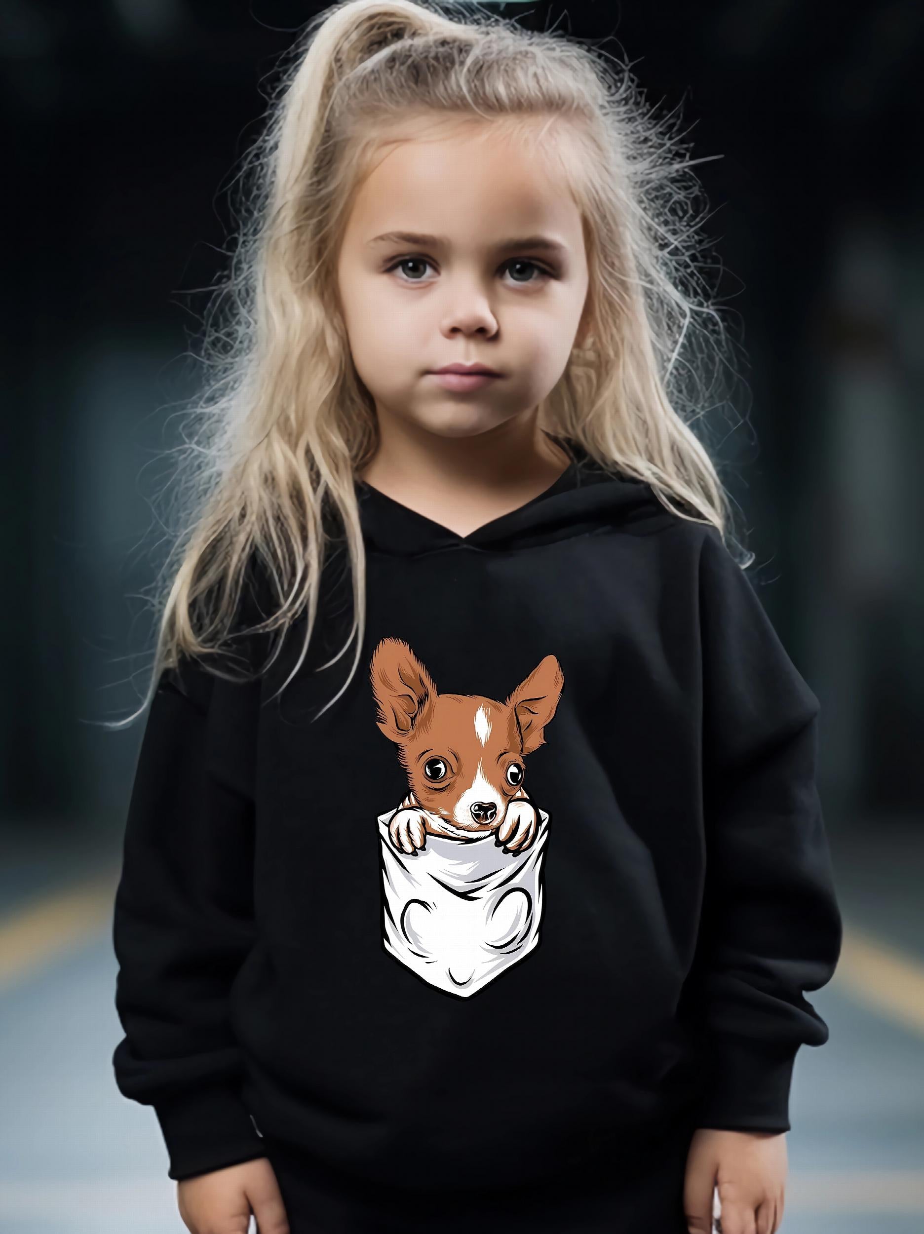 Cartoon Dog Print Long Sleeve Hoodie & Pants Set for Girls