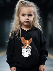 Cartoon Dog Print Long Sleeve Hoodie & Pants Set for Girls