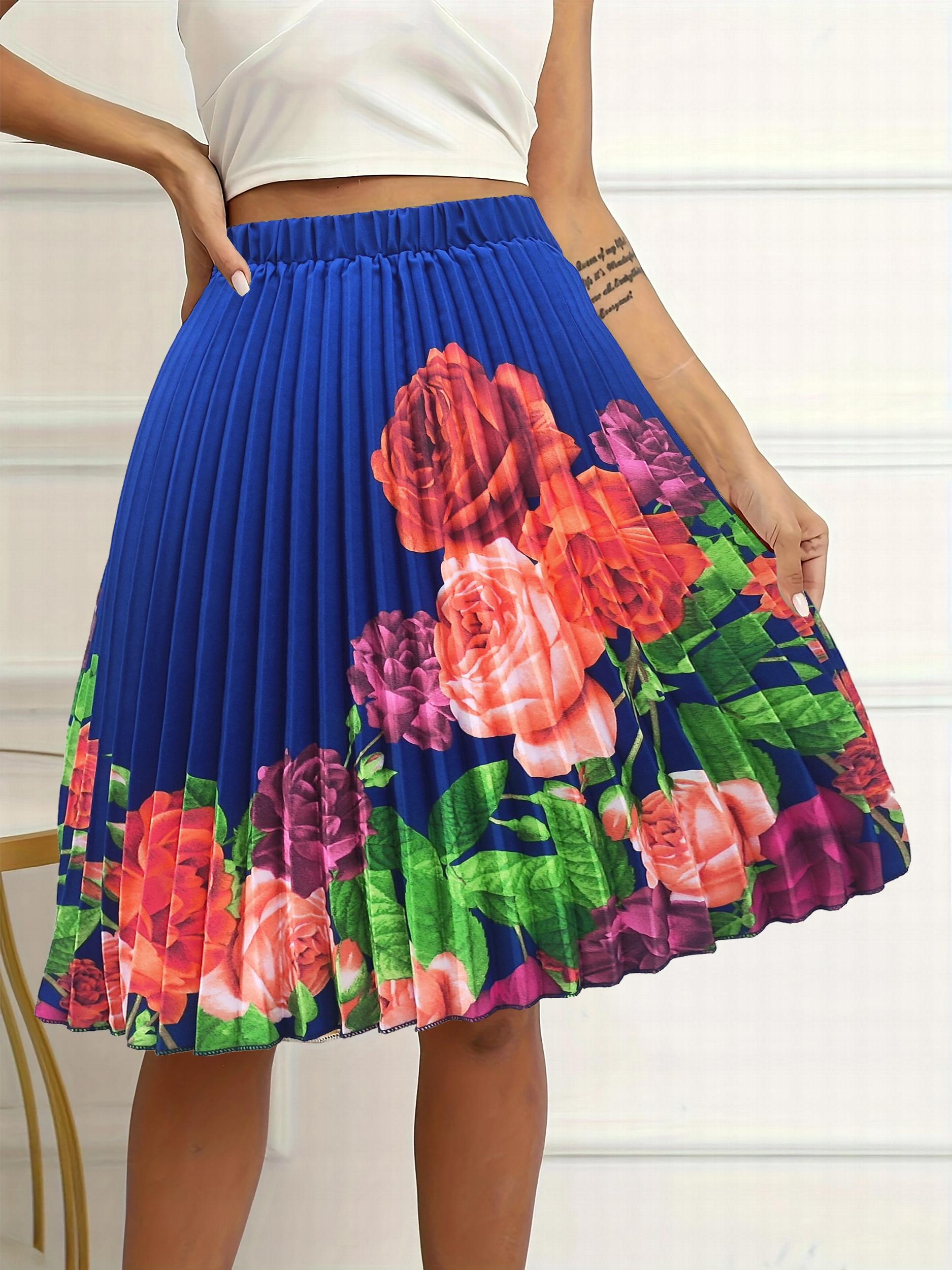 Women's Floral Print Pleated Skirt