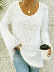 Solid Eyelash Long Sleeve Round Neck Jumper