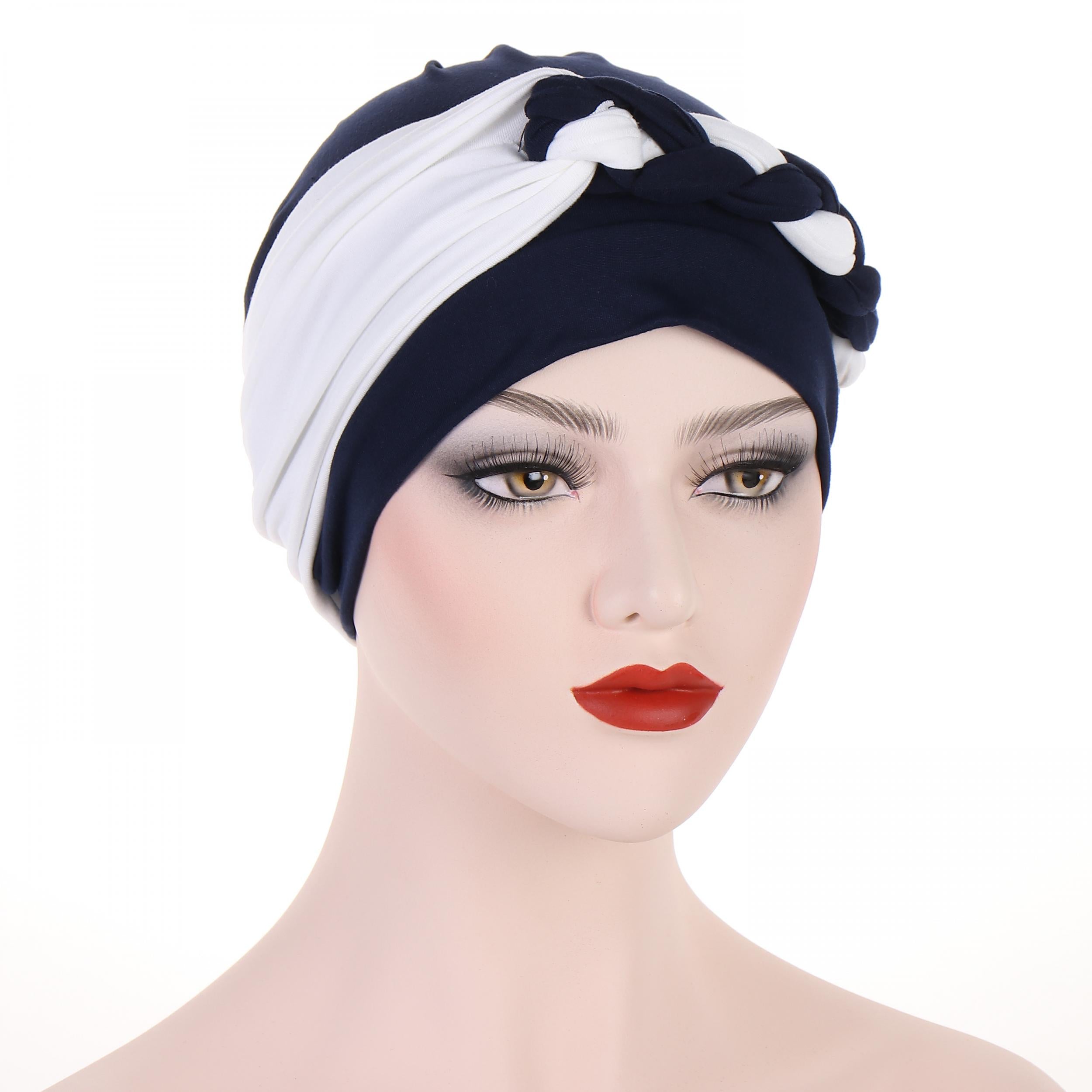 Casual Braided Turban Cap Double Headwrap Beanie Elastic Head Scarf