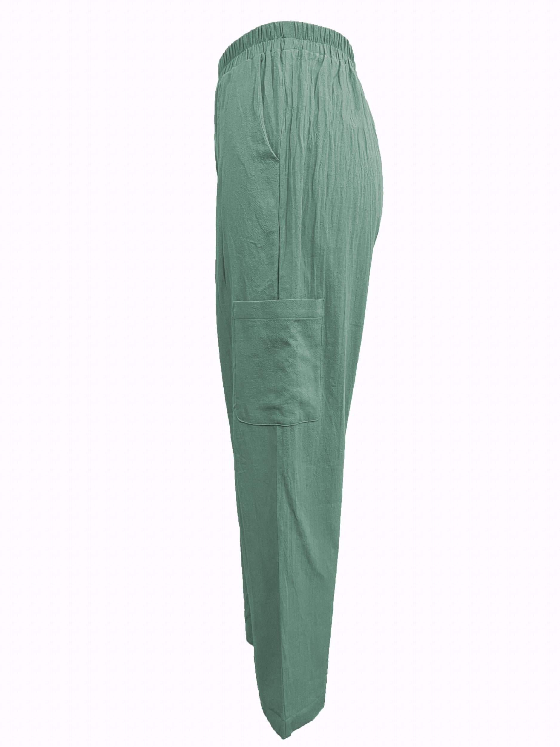 Elastic Waist Cropped Pants with Pockets for Women