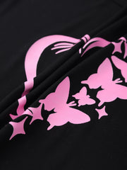 Heart & Butterfly Print Pajama Sets Short Sleeve Crew Neck Top & Shorts