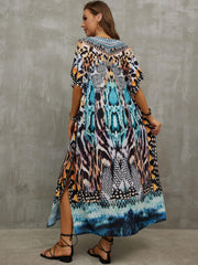 Boho Cover Up Dress Women's Plus Animal Skin Print Tassel Decor