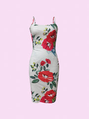 Floral Print Bodycon Dress Spaghetti Strap Knee Length