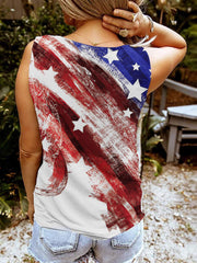 Flag Print Tank Top Sleeveless V Neck Tank Top