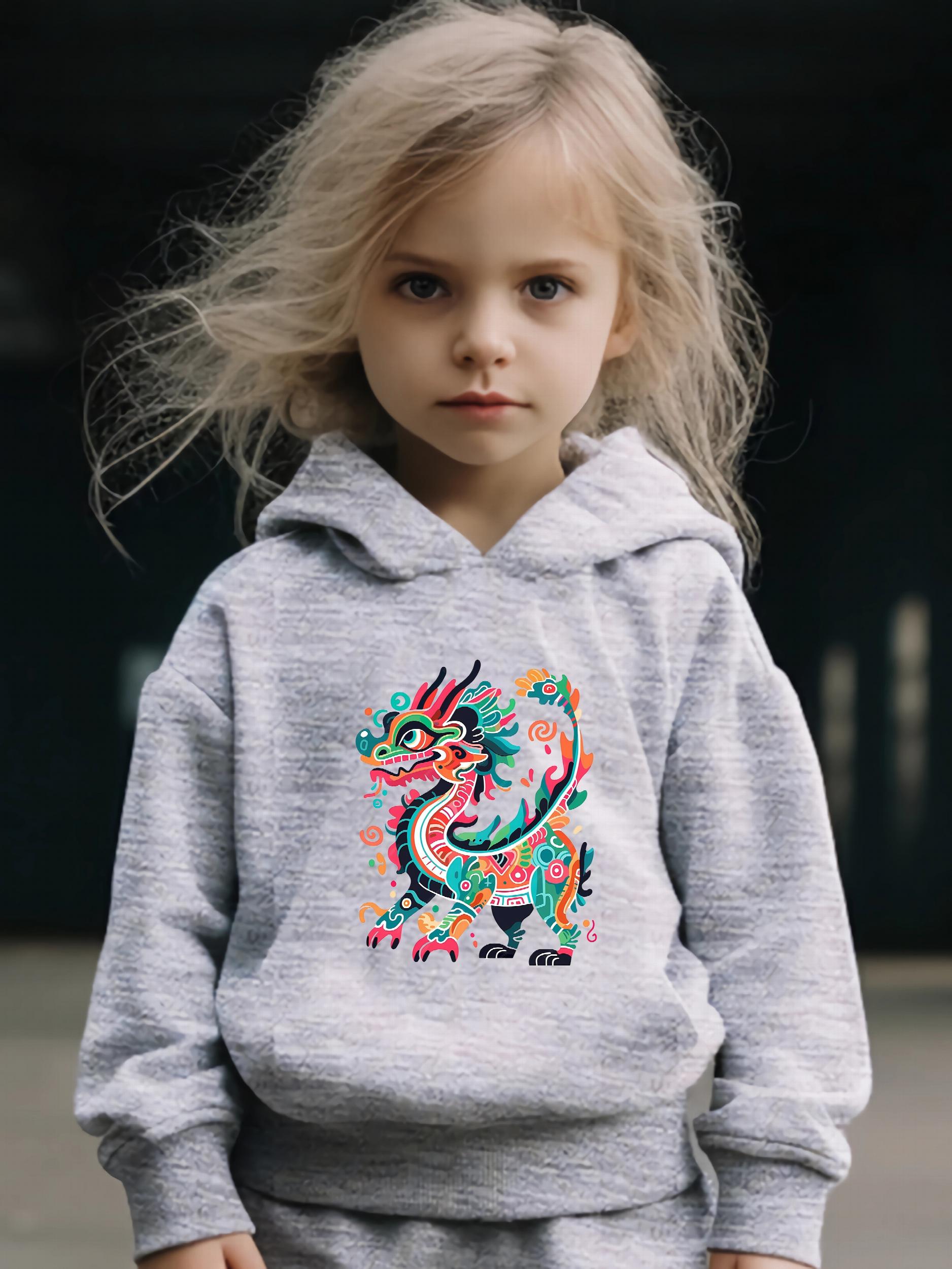 Kid's Chinese Dragon Print Hoodie & Pants Set Girl's Sporty Clothes
