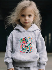 Kid's Chinese Dragon Print Hoodie & Pants Set Girl's Sporty Clothes