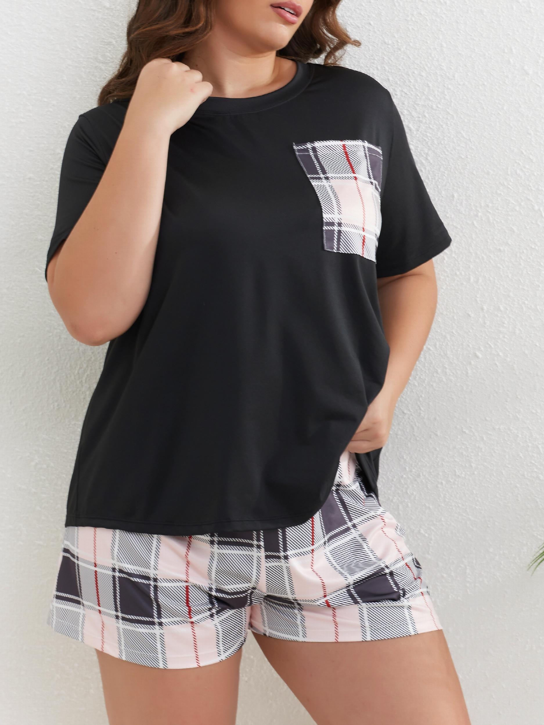 Plaid Print Loungewear Set - Top & Shorts Pajama Set