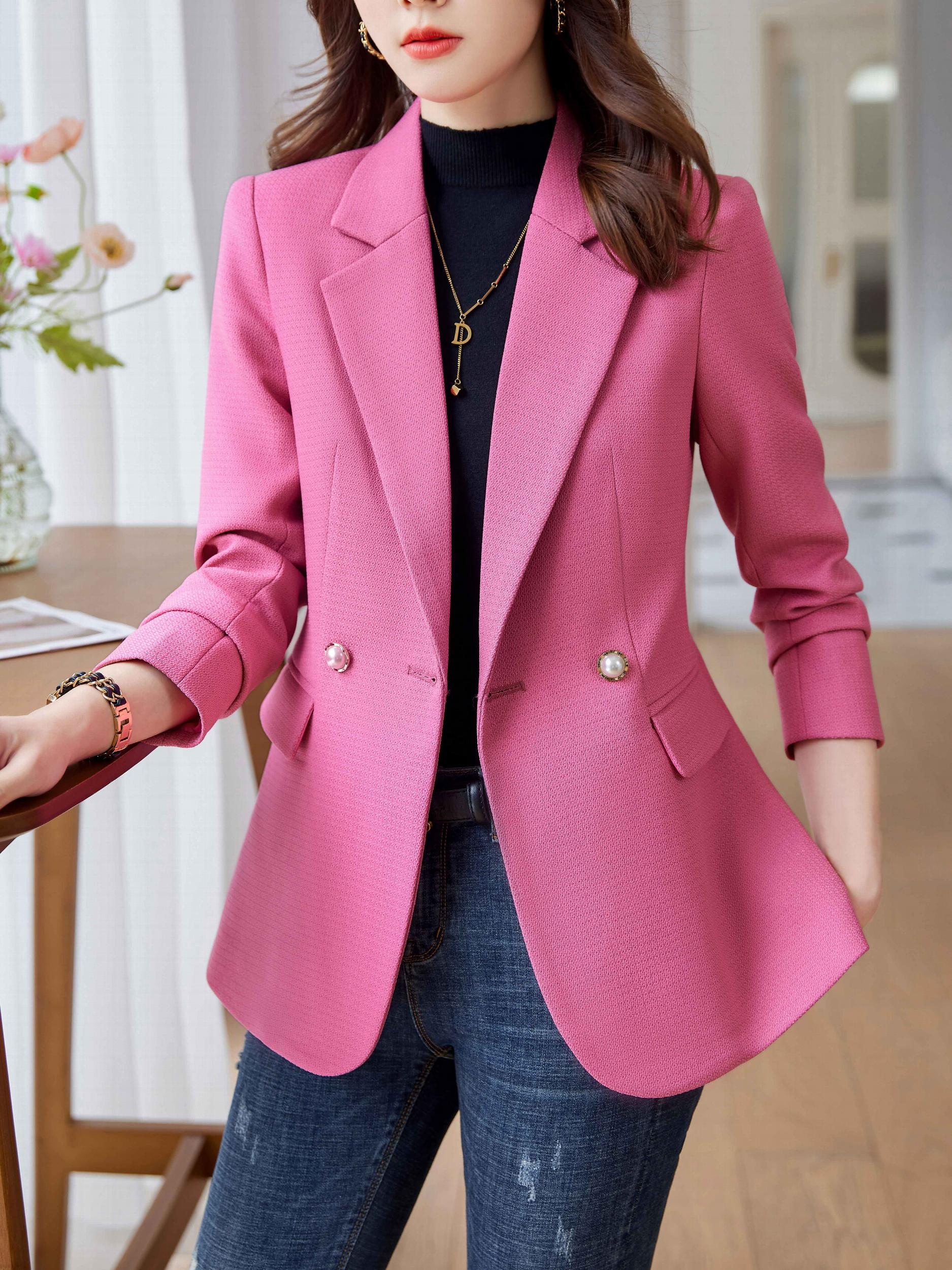 Solid Lapel Button Front Blazer Casual Long Sleeve Blazer