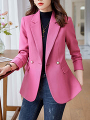 Solid Lapel Button Front Blazer Casual Long Sleeve Blazer
