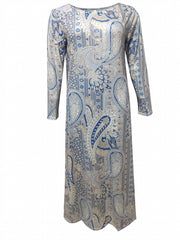 Paisley Print Maxi Dress Long Sleeve Boho Crew Neck Dress