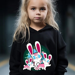 Girls Rabbit Pattern Long Sleeve Hooded Sweatshirt and Sweatpants Set