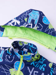 Graffiti Letter Boys Windbreaker Jacket with Hood Long Sleeve Zip Waterproof