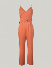 V Neck Belted Cami Jumpsuit for Women