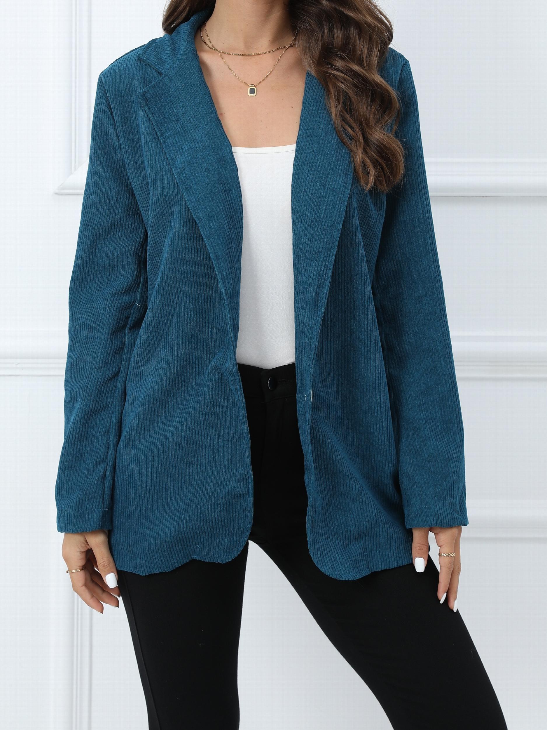 Corduroy Slim Blazer Coat Casual Solid Long Sleeve Loose Fall Winter Blazer