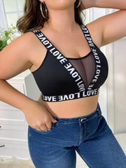 Sexy Bra Contrast Letter Tape Mesh Full Cover Semi Sheer Bra