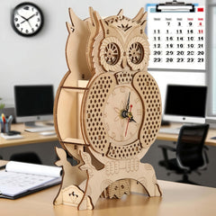 3D Vintage Owl Wooden Puzzle Clock DIY Model High Difficulty Assembly