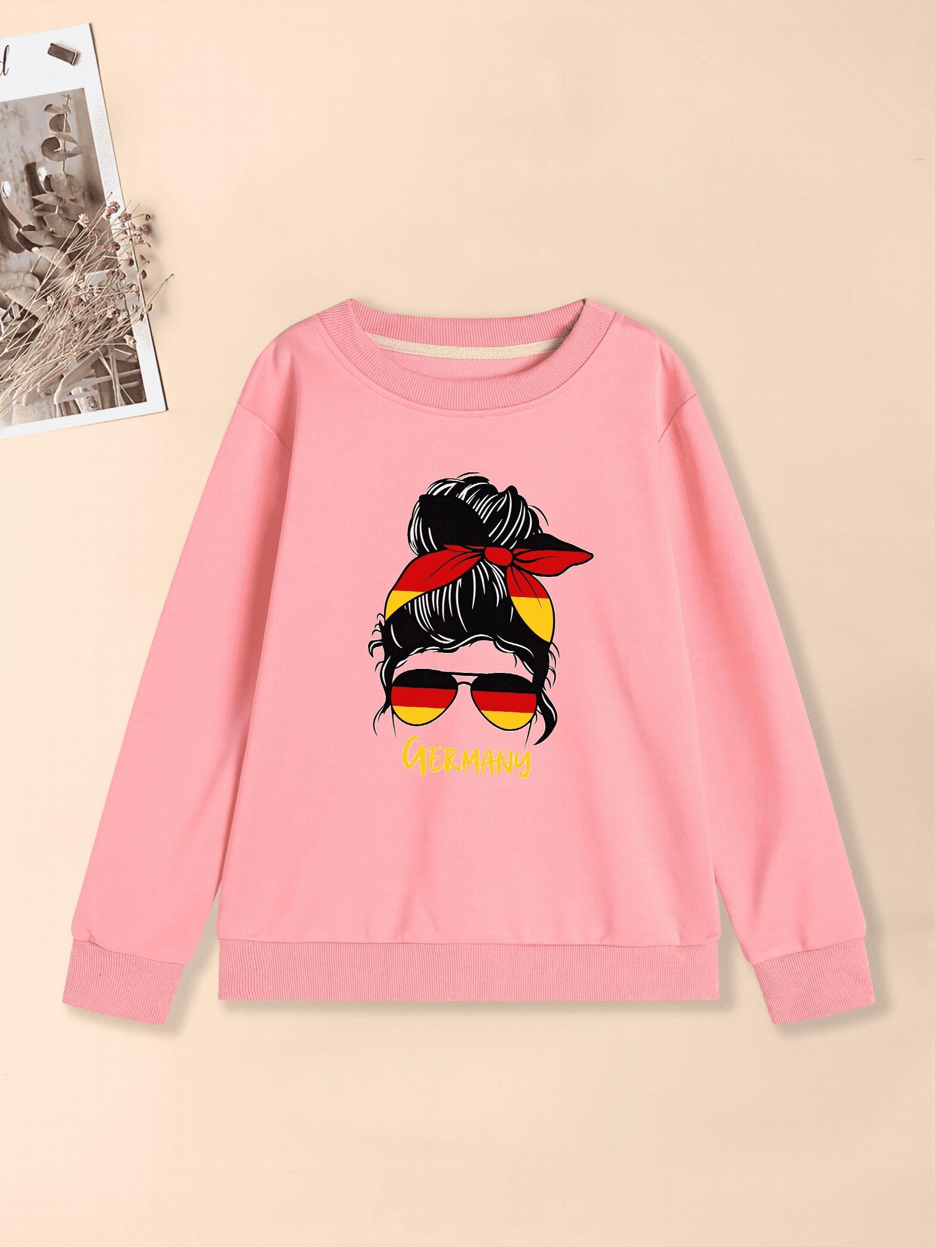Flag Inspired Portrait Graphic Sweatshirt For Girls
