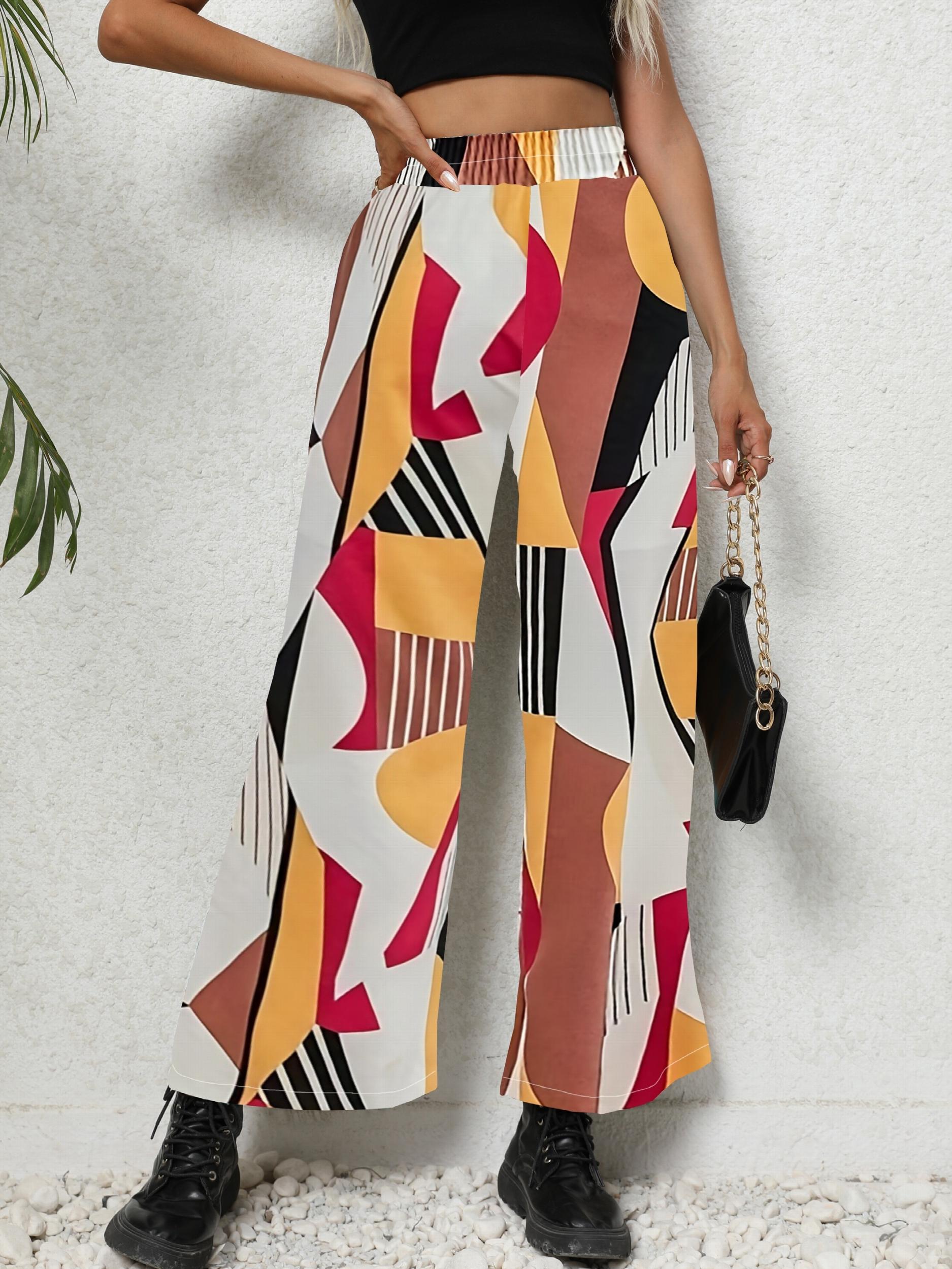 Geo Print Wide Leg Pants High Waist Loose Casual Pants