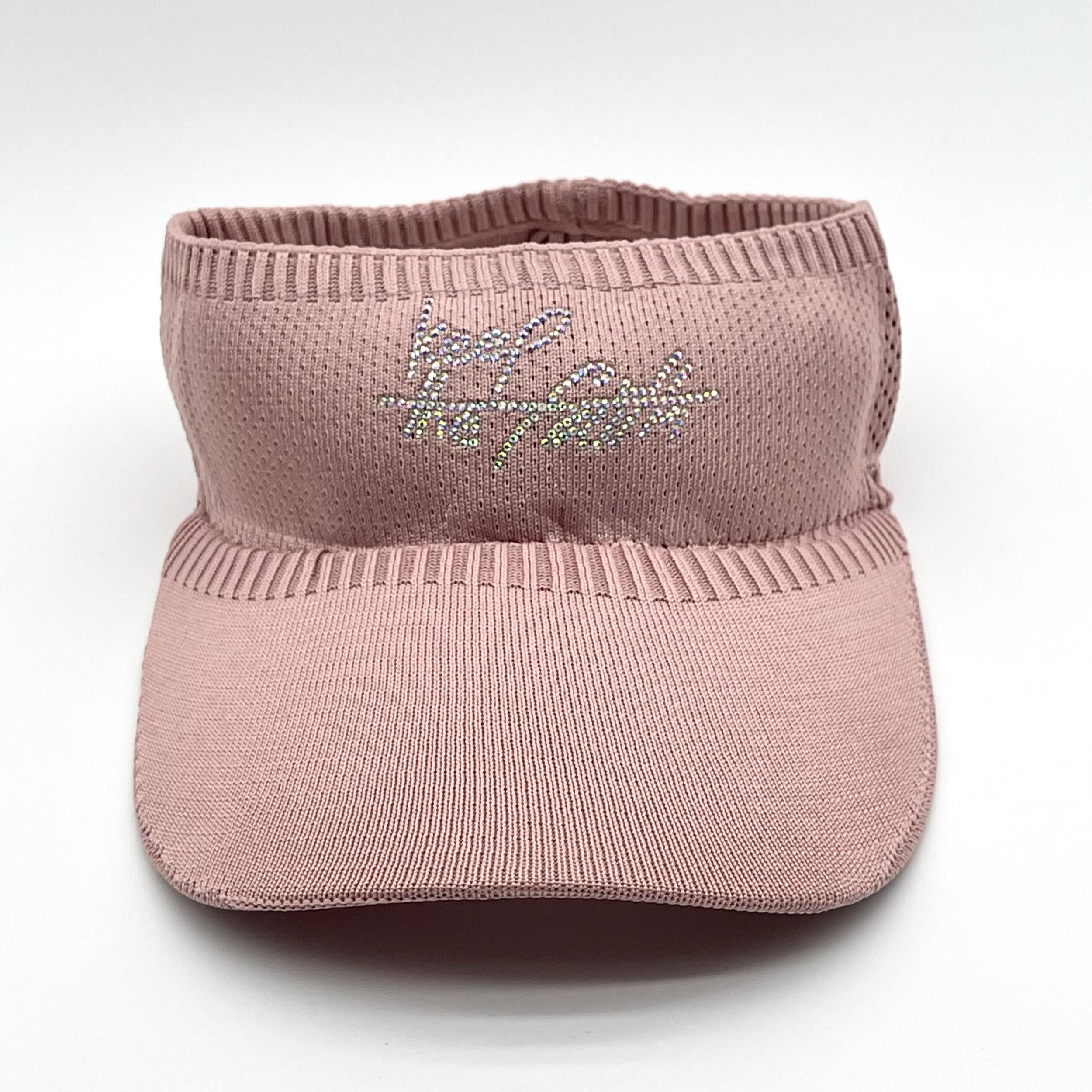 Pink Rhinestone Knitted Visor Hat UV Protection Lightweight Baseball Cap