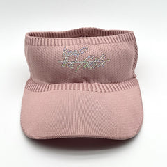 Pink Rhinestone Knitted Visor Hat UV Protection Lightweight Baseball Cap