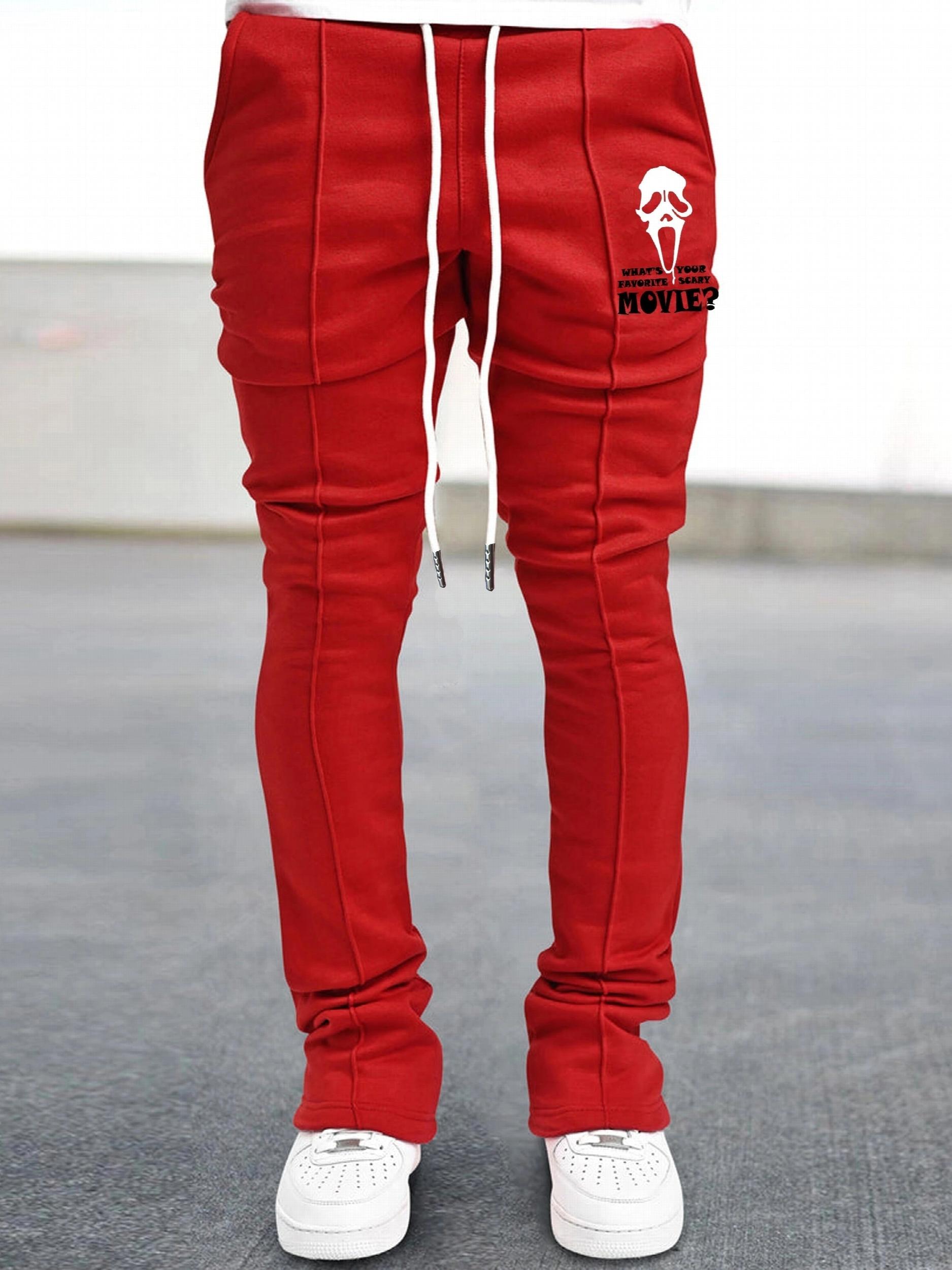 Men's Casual Sweatpants V Butterfly Graphic Pocket Elastic Waist Drawstring Flar