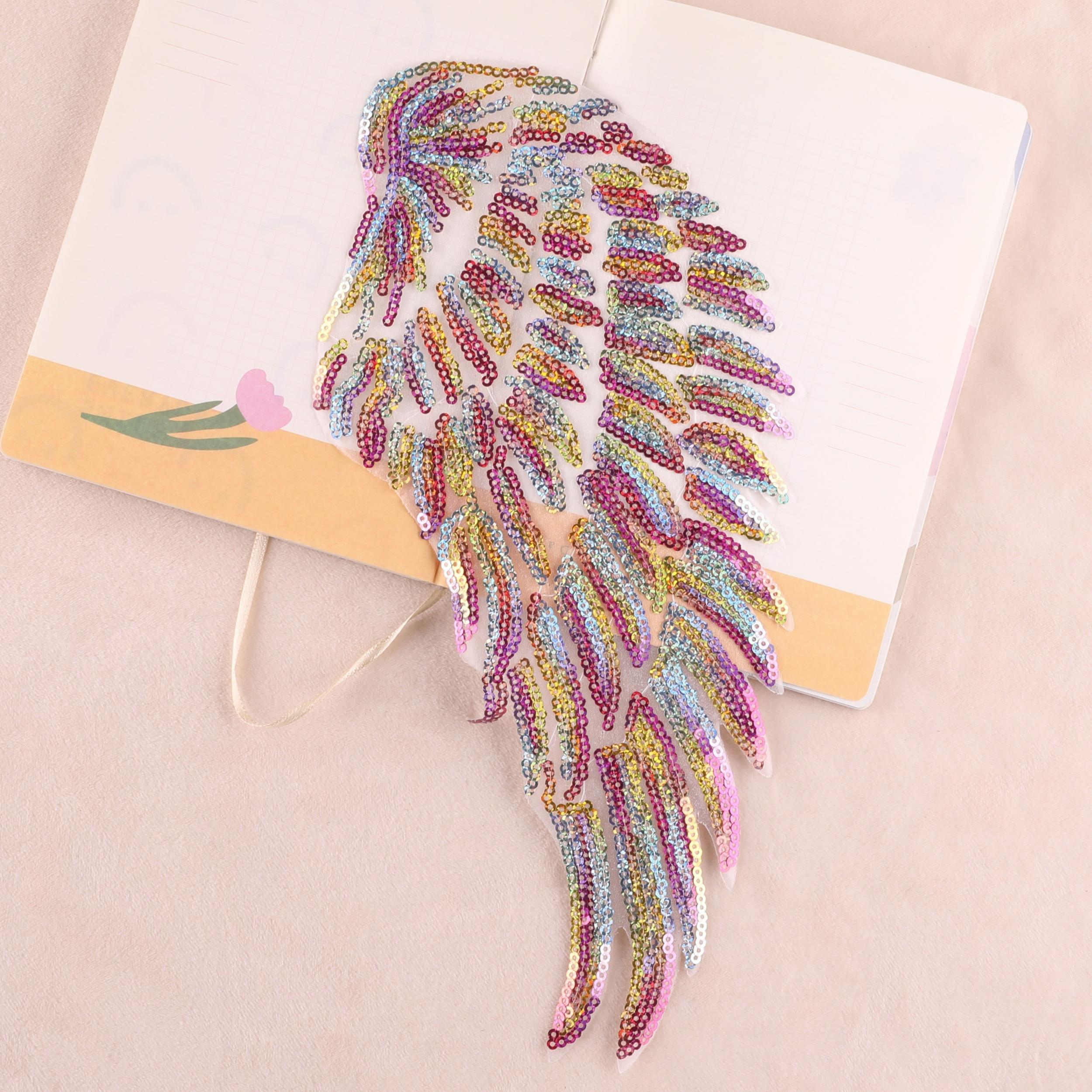 Beaded Embroidery Sequins Feather Wings Patch For Girls Clothing DIY