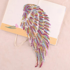 Beaded Embroidery Sequins Feather Wings Patch For Girls Clothing DIY