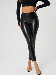 Faux Leather Fleece Lined Yoga Pants Stretch Leggings