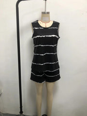 Striped Print Casual Two piece Set Crew Neck Sleeveless Tank Top & Shorts