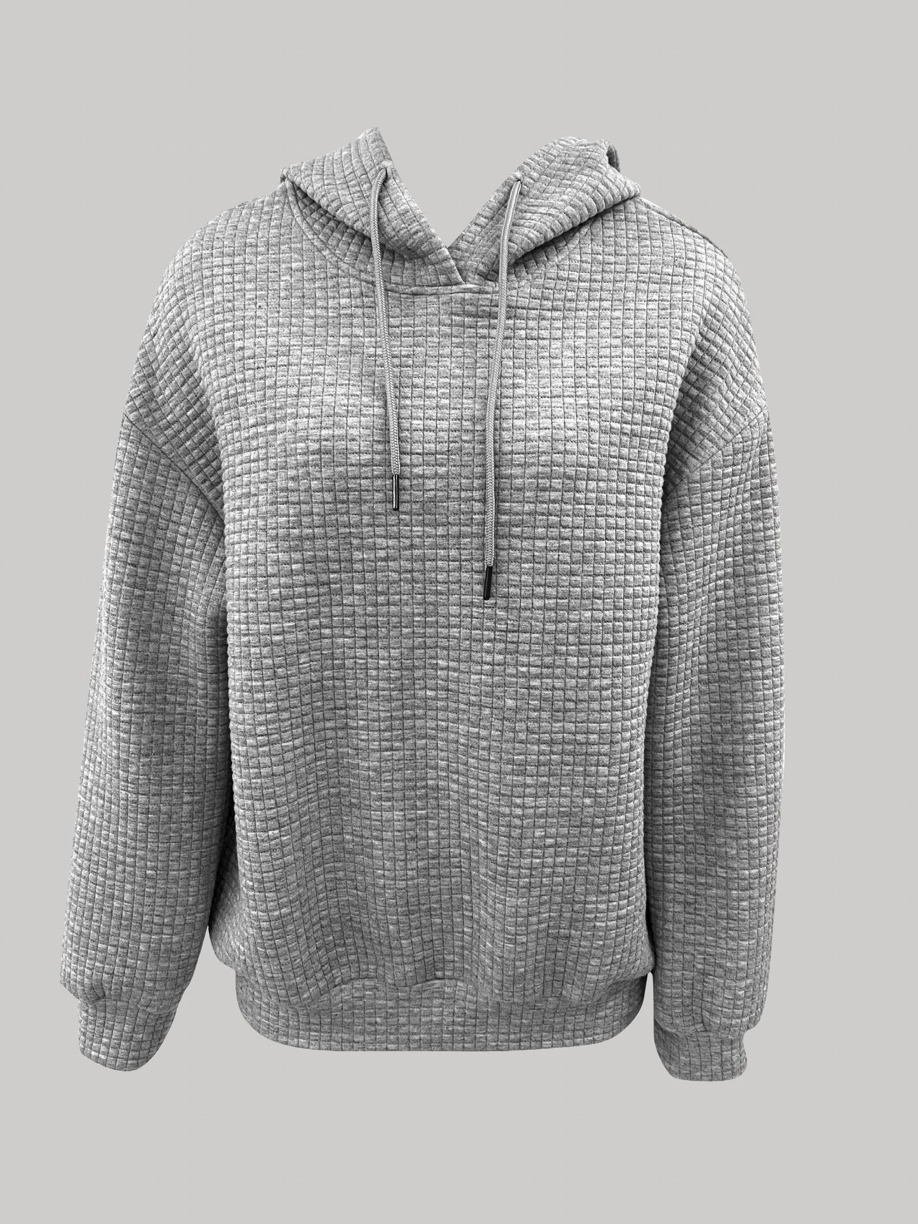 Popcorn Style Texture Hoodie Long Sleeve Drawstring Hoodies Women