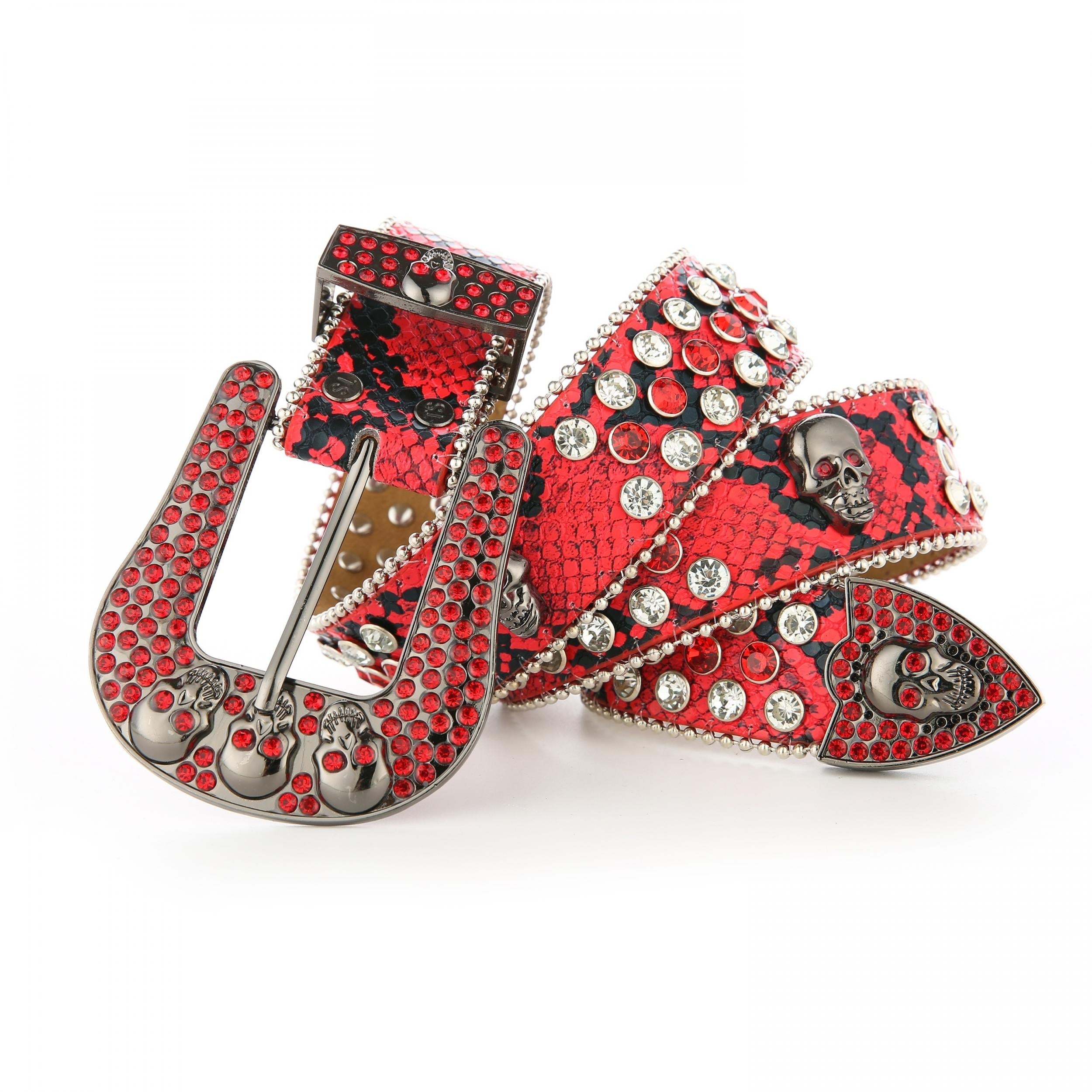 Vintage Punk Skull Buckle Rhinestone Snake Pattern Belt