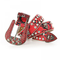 Vintage Punk Skull Buckle Rhinestone Snake Pattern Belt