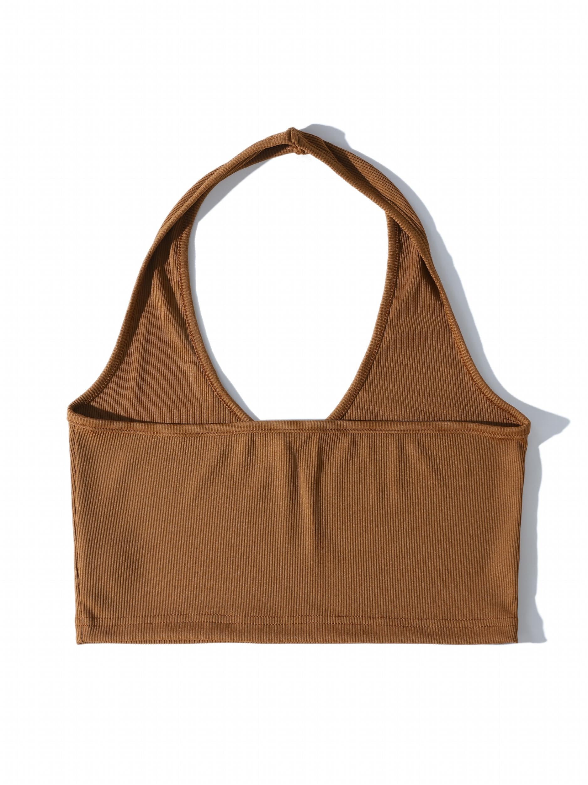 Women's Ribbed Halter Neck Camisole Solid Top