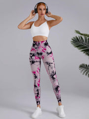 Tie Dye Print Yoga Sports Butt Lifting Leggings Women High Waist Stretch Pants