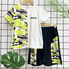 Boys Leopard & Letter Graphic Round Neck Casual T-Shirt & Track Shorts Set
