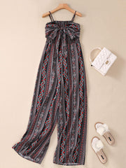 Paisley Print Tie Front Cami Jumpsuit Boho Wide Leg Backless Jumpsuit